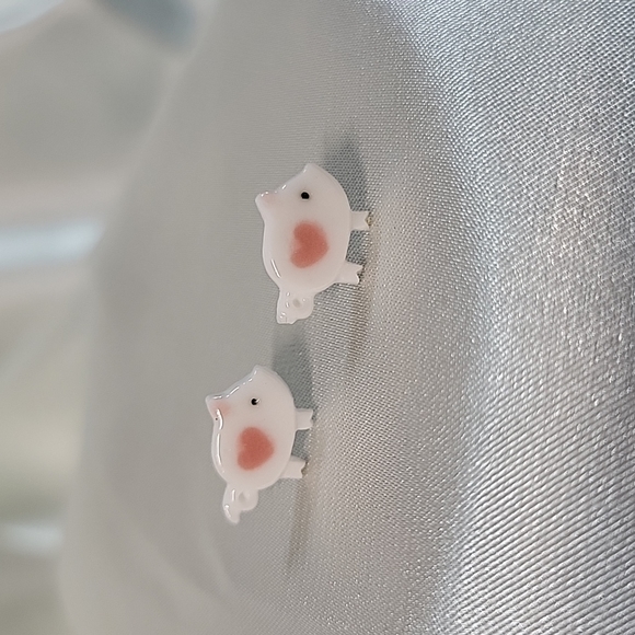 Porcelain Pig Stud Earrings, handmade - Picture 4 of 5